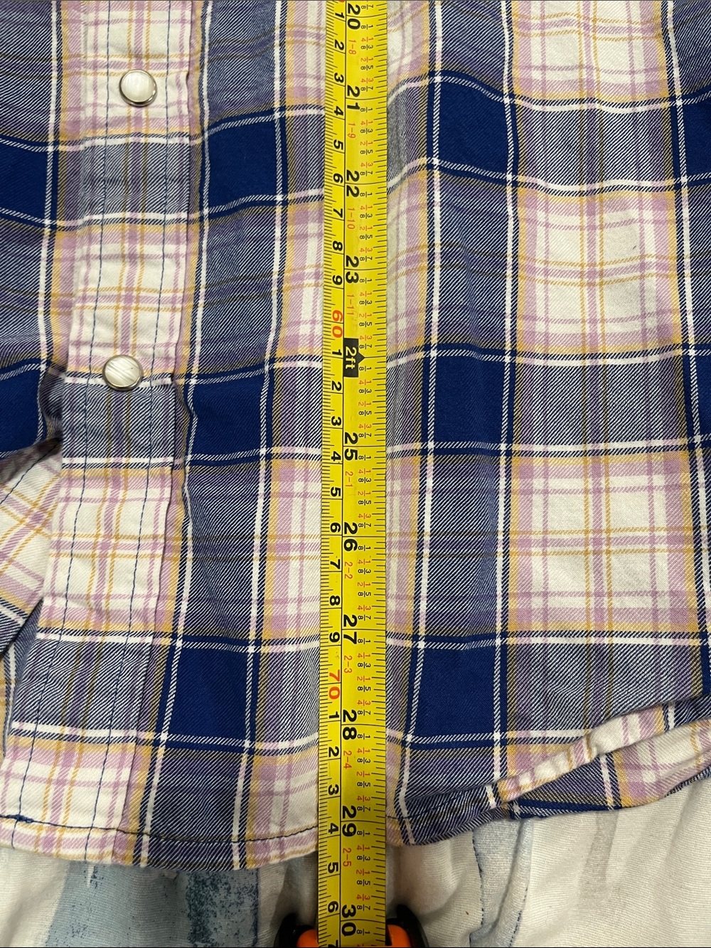 Levi's Men’s Western Blue, Purple Plaid Shirt White Pearl Snap Button - Picture 7 of 8